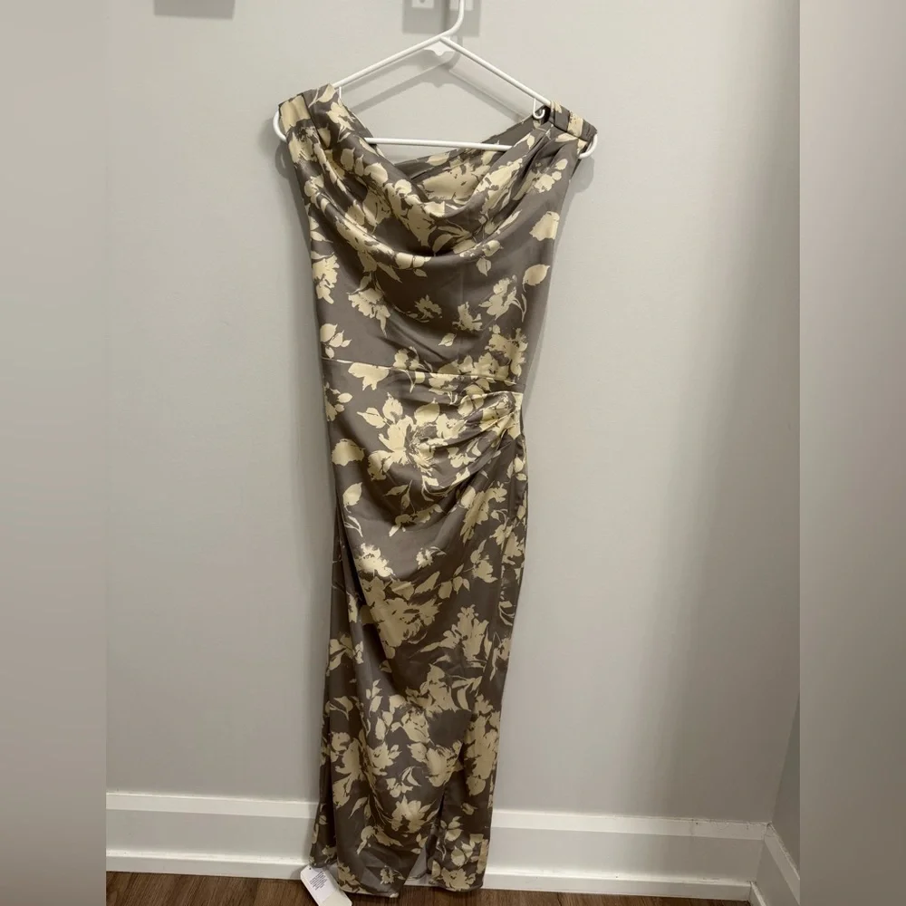 Abercrombie & Fitch Taupe Maxi Dress with Cream Floral Print